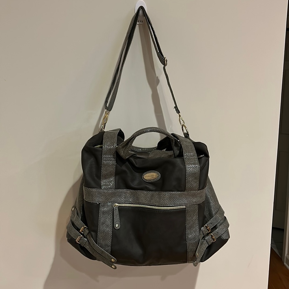 ✨ BIG BUDDHA ✨ Gray Mixed Media Travel Overnight Duffle Bag